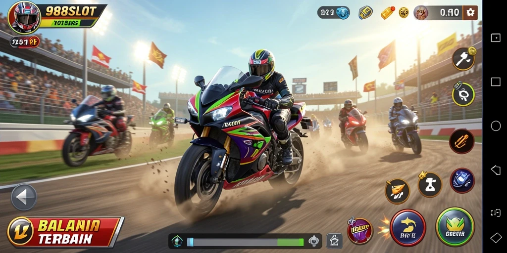Gameplay seru balapan motor di 988SLOT dengan berbagai trek menarik.