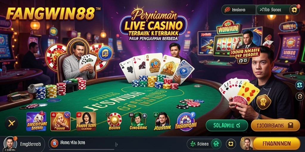 Screenshot gameplay Live Casino FANGWIN88 yang menampilkan dealer langsung dan meja permainan.