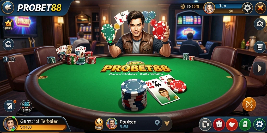 Screenshot gameplay PROBET88 menampilkan suasana Poker yang mendebarkan.
